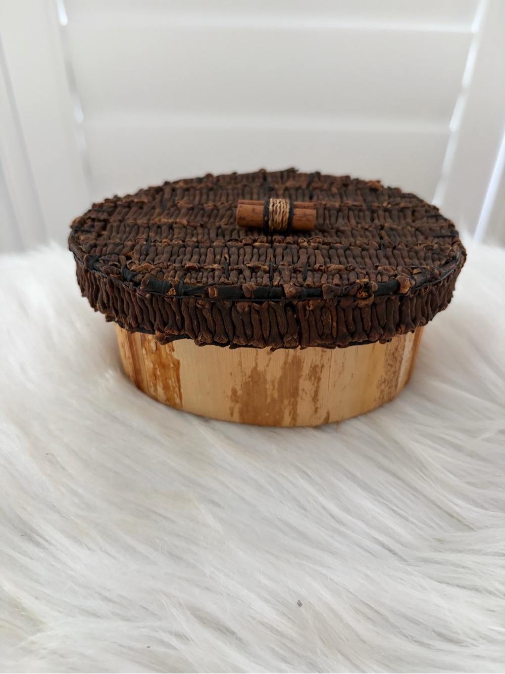Handwoven Oval clove top  Woven Basket with Lid - Brown & Natural